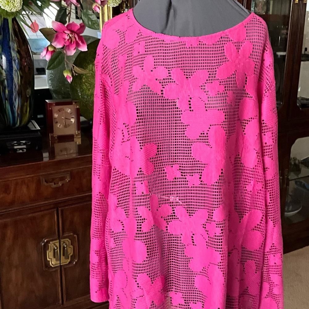 Bright Fuchsia Floral Crochet Coverup